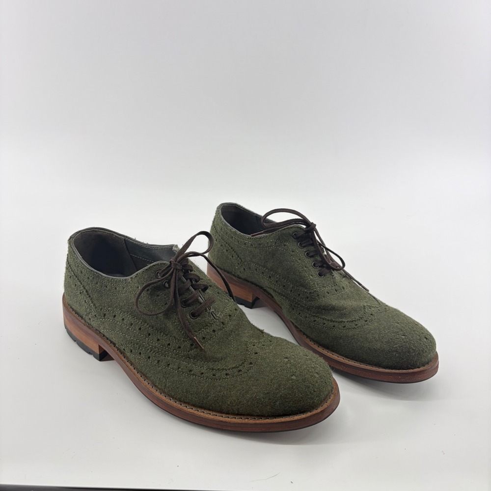 Ted Baker Mens 7 Olive Green Wool Wingtip Brogue Oxford Shoes 9-12050